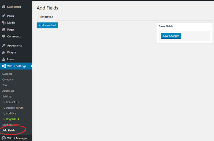 WP-HR Add FIelds Menu Item