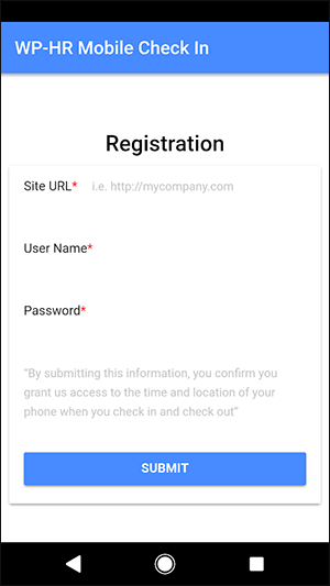 Android Check In App Registration Screen