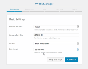 Free HR Software, WP-HR Manager set up wizard