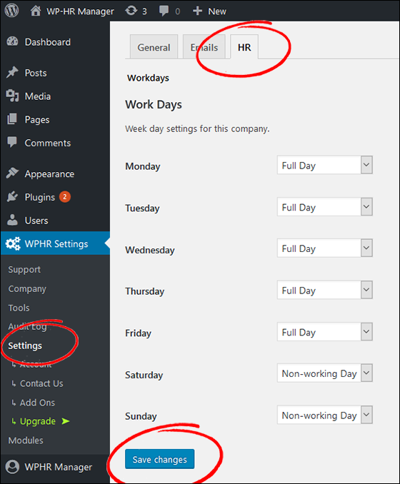 Set Up Settings Screen Shot 1 - Work Days