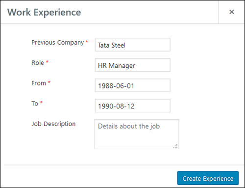 Employee Screen Shot 05 - New Employe Edit Work Experience