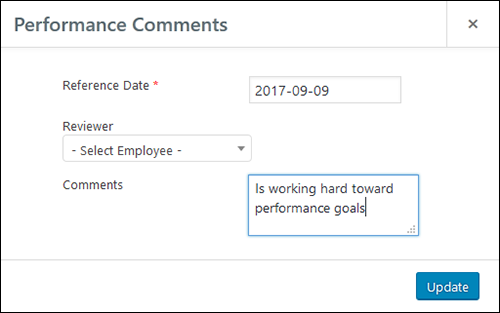 Employee Screen Shot 06 - New Employe Edit Performance Tab Comments Pop Up
