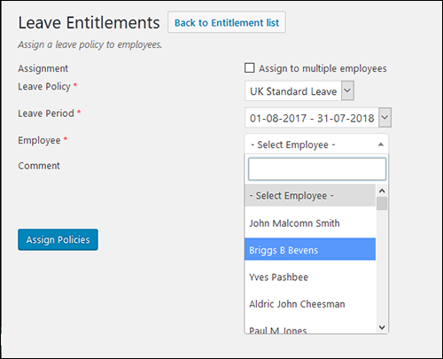 Leave Set Up Screen Shot 04 - Entitlements Pop Up